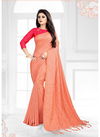 PEACH COLOUR DESIGNER CHEX ART SILK PARTY WEAR SAREE 601